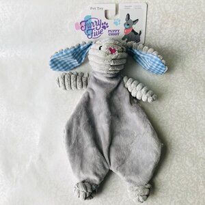 Furry Five Corduroy Bunny Flattie w Squeaker & Crinkle Gray  Dog Toy 12" NWT